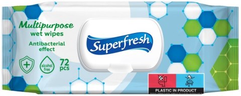 Chusteczki nawilżane antybakteryjne SUPERFRESH, z klapką, 72 szt.