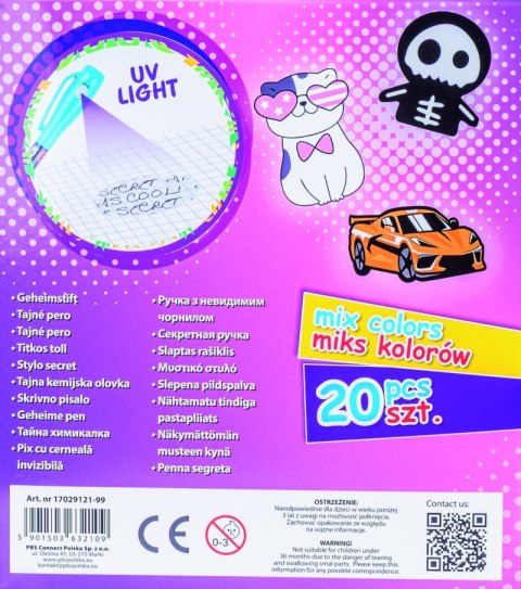 Długopis sekretny GIMBOO, niewidoczny, z podświetleniem, pakowany w displayu, mix kolorów/wzorów
