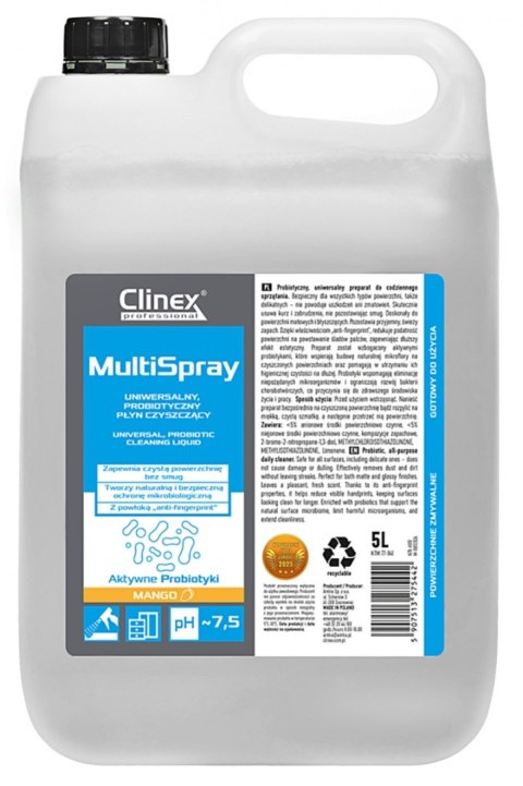 Uniwersalny spray CLINEX Multi Spray, myjący, Mango, 5l