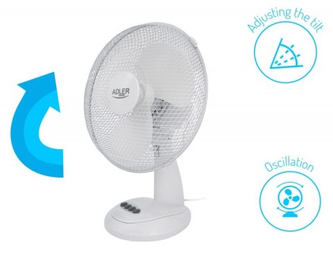 Wentylator ADLER AD 7304, biurkowy, śr. 40cm, 90W, biały