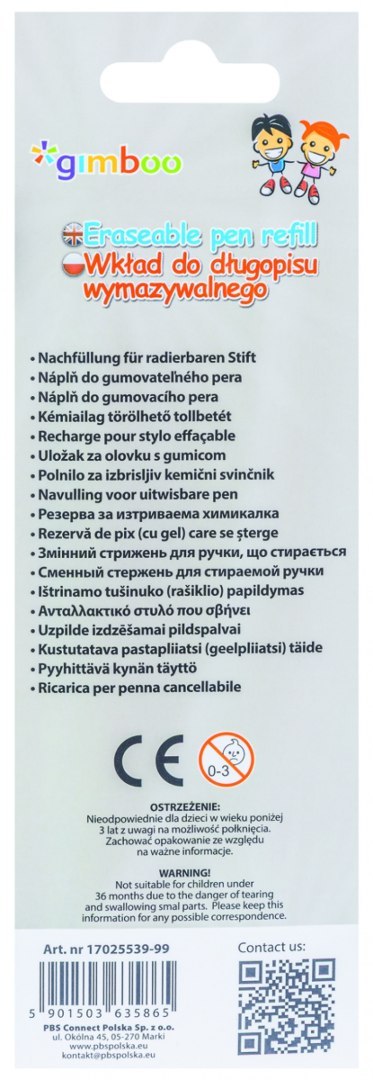 Wkład do długopisu wymazywalnego GIMBOO, pikselowe zwierzaki, 3 szt., blister, niebieski
