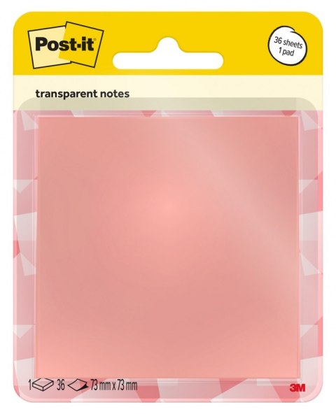 Przezroczyste karteczki samoprzylepne POST-IT Transparent Notes (600-1TRSPO), 73x73mm, 36 kart., pastelowe pomarańczowe