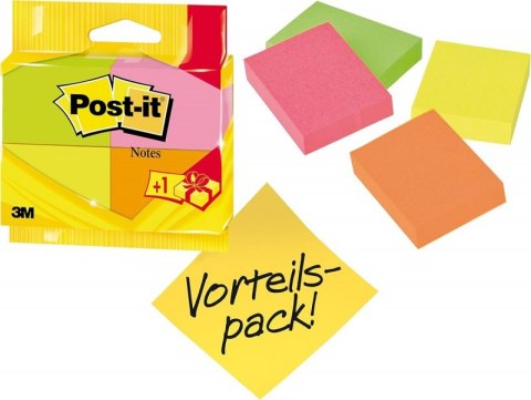 Karteczki samoprzylepne POST-IT®, 38x51mm, 3x100 kartek + 1 bloczek, mix kolorów