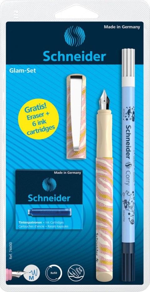 Pióro wieczne SCHNEIDER Glam, wymazywacz, naboje 6 szt., mix kolorów, blister