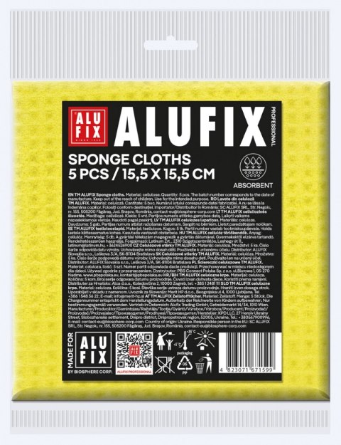 Ściereczki gąbkowe ALUFIX Professional, 15,5x15,5cm, 5 szt., żółte