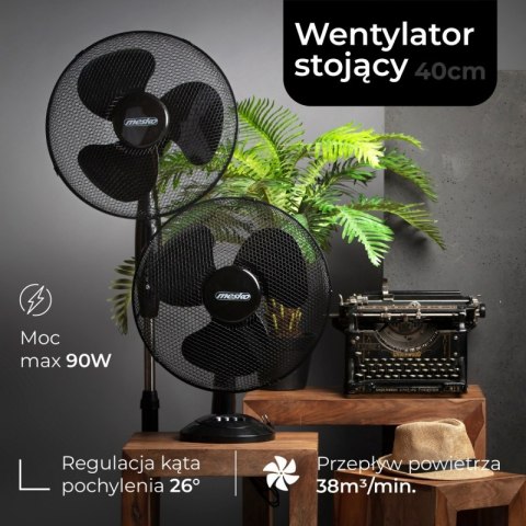 Wentylator MESKO, stojący, śr. 40cm, 90W, czarny