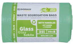Worki do segregacji odpadów DONAU HOME, z uszami, szkło, 35l, 50 szt., zielone
