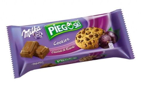 Ciastka Pieguski MILKA, 135 g, czekoladowe z rodzynkami, krótki termin ważności
