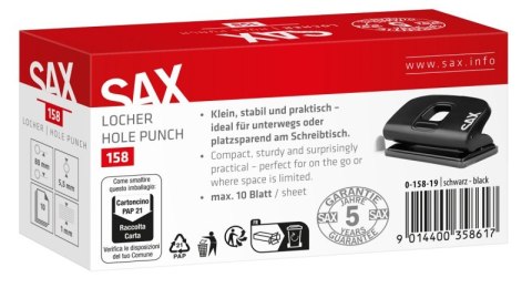 Dziurkacz SAX 158 EasyPro XS, dziurkuje do 10 kartek, czarny
