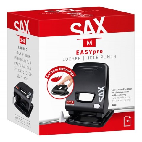 Dziurkacz SAX 358 EasyPro M, dziurkuje do 30 kartek, czarny