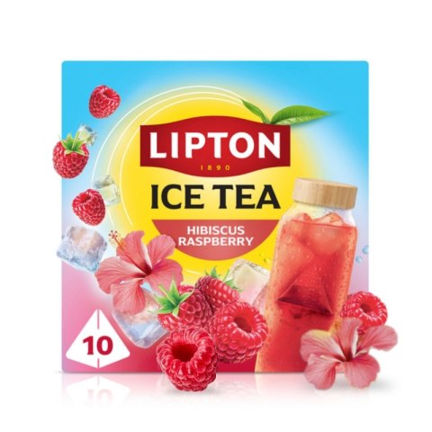 Herbata LIPTON, do parzenia na zimno, malina i hibiskus, 10 torebek