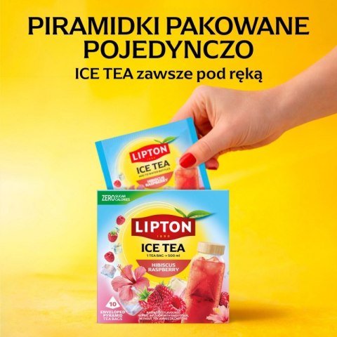 Herbata LIPTON, do parzenia na zimno, malina i hibiskus, 10 torebek