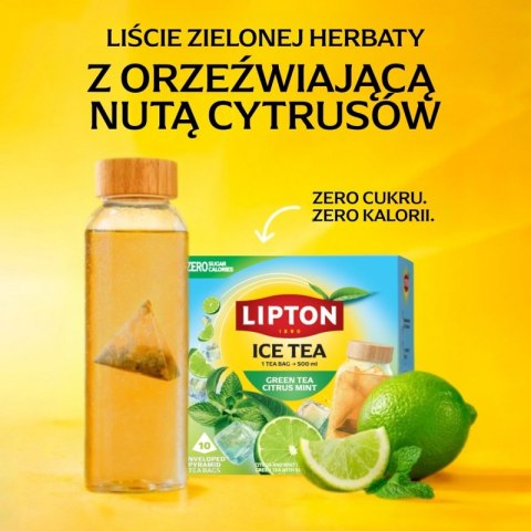 Herbata LIPTON, do parzenia na zimno, mięta i limonka, 10 torebek