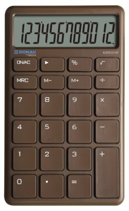 Kalkulator biurowy DONAU TECH, 12-cyfr. wyświetlacz, funkcja pierw., wym. 137x84 mm, brązowy