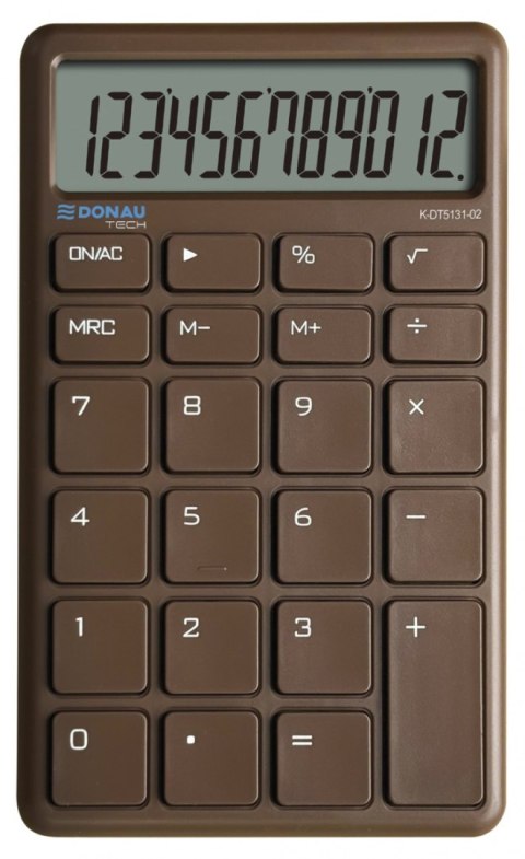 Kalkulator biurowy DONAU TECH, 12-cyfr. wyświetlacz, funkcja pierw., wym. 137x84 mm, brązowy