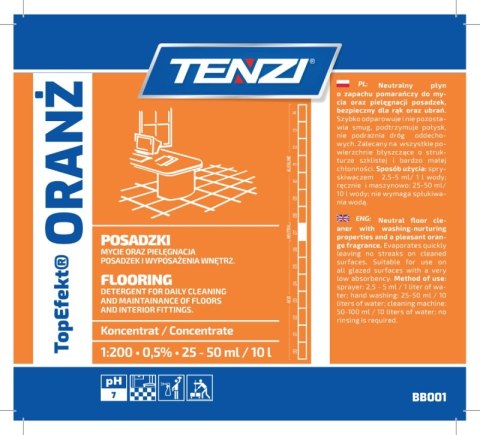 Neutralny płyn do mycia posadzek TENZI, Topefekt, zapach pomarańczy, Oranż, 10l