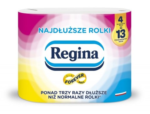 Papier toaletowy REGINA Najdłuższe Rolki, 2-warstwowy, 47m, 430 listków, 4 rolki, biały