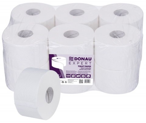 Papier toaletowy celulozowy DONAU EXPERT Jumbo, 2-warstwowy, 500 listków, 12szt., biały