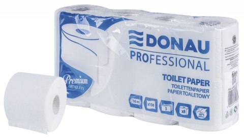 Papier toaletowy celulozowy DONAU PROFESSIONAL, 3-warstwowy, 150 listków, 8szt., biały