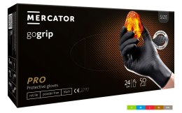 Rękawice nitrylowe bezpudrowe mocne/grube MERCATOR, GOGRIP czarne, (50 szt.), rozmiar L, RP30060004