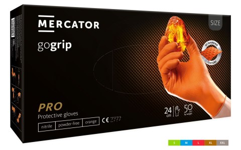 Rękawice nitrylowe bezpudrowe mocne/grube MERCATOR, GOGRIP pomarańczowe, (50 szt.), rozmiar M, RP30061003