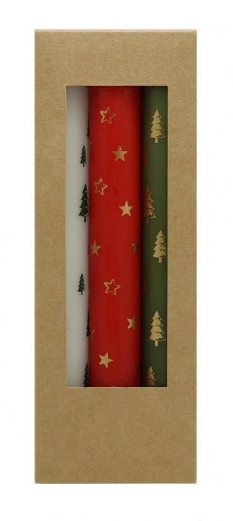 Świeca stołowa DONAU HOME X-Mas, 22x175mm, 3 szt., mix wzorów/kolorów