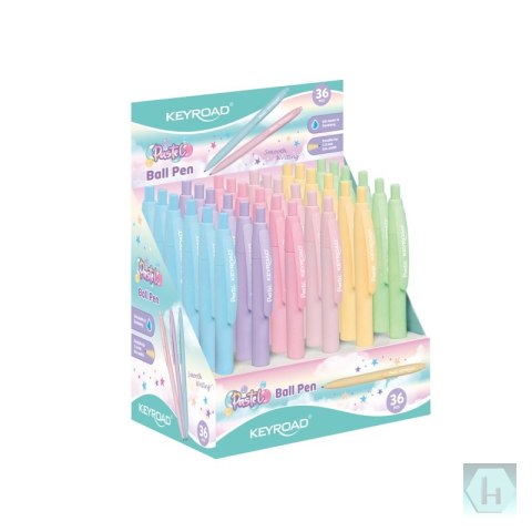 Długopis automatyczny KEYROAD Pastel, 1 mm, wkład niebieski, pakowane w displayu, mix kolorów