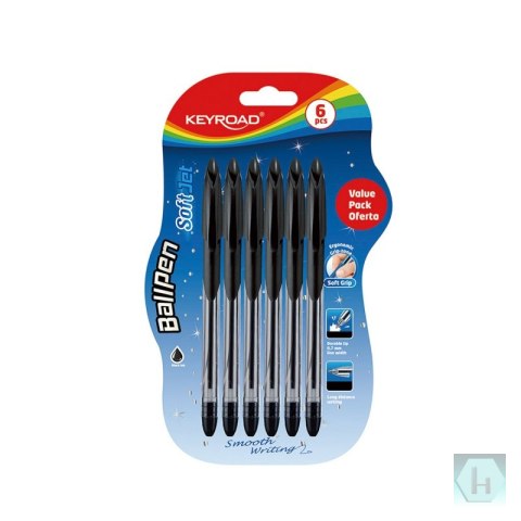 Długopis klasyczny KEYROAD Ball Pen Soft Jet, 0,7 mm, 6 szt., blister, czarny