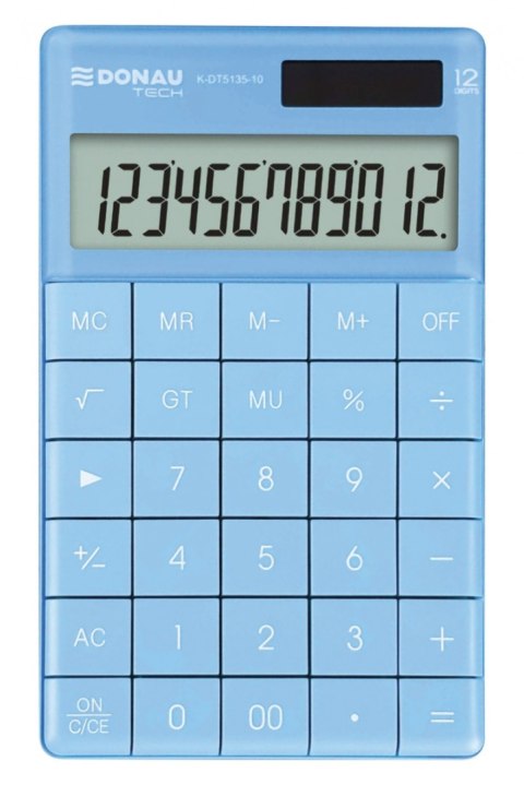 Kalkulator biurowy DONAU TECH, 12-cyfr. wyświetlacz, funkcja pierw., GT, wym. 166x100 mm, niebieski