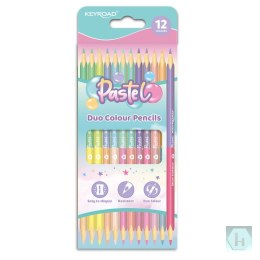 Kredki ołówkowe KEYROAD Pastel, trójkątne, dwustronne, 12 szt., blister, mix 24 kolorów