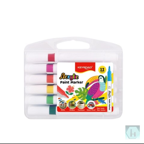 Markery akrylowe KEYROAD, 12 szt., plastikowe pudełko, mix kolorów