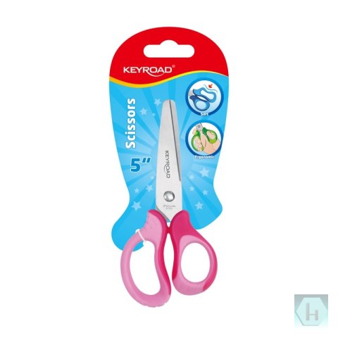 Nożyczki szkolne KEYROAD, 5", ergonomiczne, miękkie, blister, mix kolorów