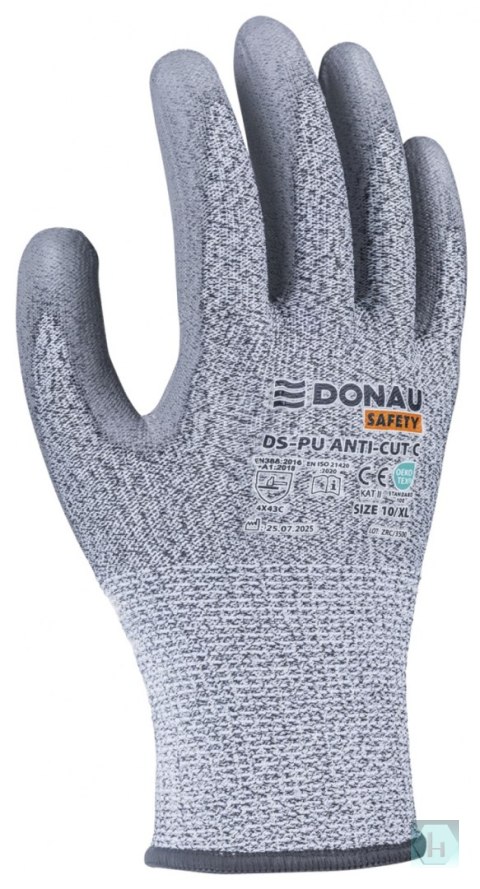 Rękawice antyprzecięciowe DONAU SAFETY DS-PU Anti-Cut C, rozm. 11, jasnoszary