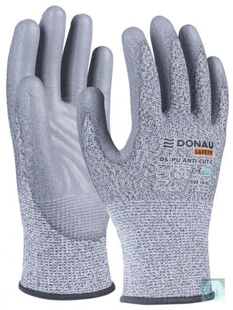 Rękawice antyprzecięciowe DONAU SAFETY DS-PU Anti-Cut C, rozm. 7, jasnoszary