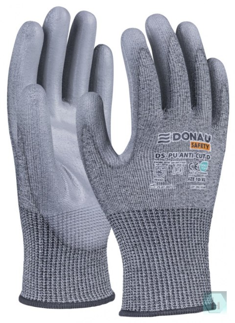 Rękawice antyprzecięciowe DONAU SAFETY DS-PU Anti-Cut D, rozm. 7, ciemnoszary