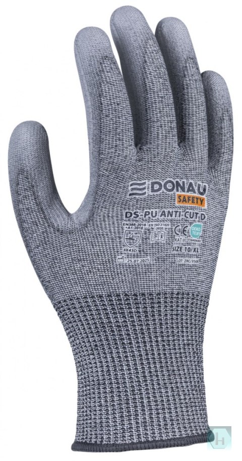 Rękawice antyprzecięciowe DONAU SAFETY DS-PU Anti-Cut D, rozm. 7, ciemnoszary
