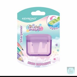 Temperówka plastikowa KEYROAD Pastel, potrójna, z pojemnikiem, blister, mix kolorów
