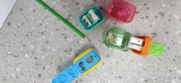 Temperówka plastikowa KEYROAD, potrójna, z pojemnikiem, blister, mix kolorów