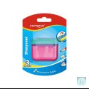 Temperówka plastikowa KEYROAD, potrójna, z pojemnikiem, blister, mix kolorów