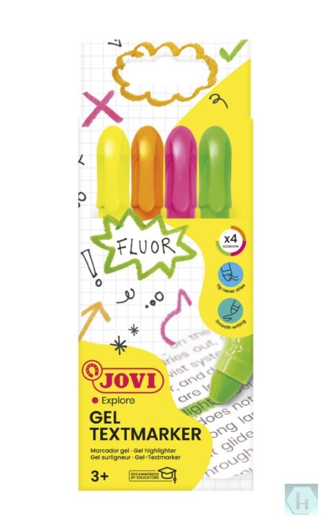 Zakreślacze żelowe JOVI, neonowe, 4 szt., mix kolorów