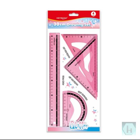 Zestaw geometryczny KEYROAD Glitter, 4 elem., 30cm, zawieszka, różowy