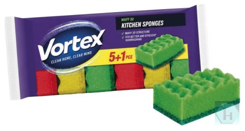 Gąbka kuchenna VORTEX Wavy 3D, 5+1 szt., mix kolorów