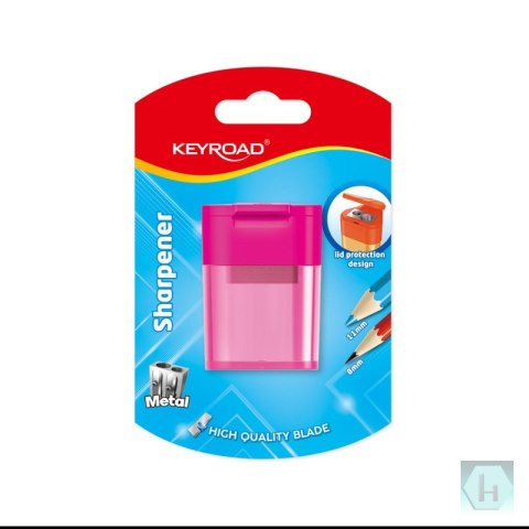Temperówka plastikowa KEYROAD, podwójna, z pojemnikiem, blister, mix kolorów