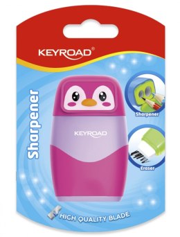Temperówka plastikowa z gumką KEYROAD, pingwin, podwójna, blister, mix kolorów