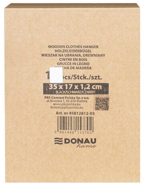 Wieszak na spodnie drewniany DONAU HOME, 35x17x1,2cm, 10 szt., czarny