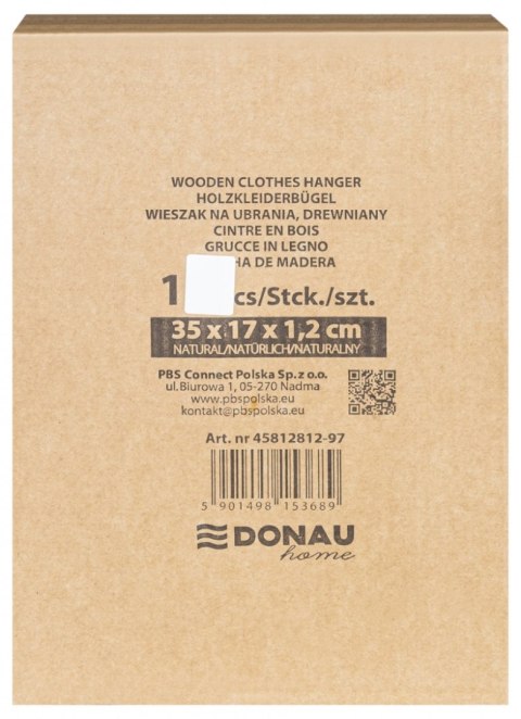 Wieszak na spodnie drewniany DONAU HOME, 35x17x1,2cm, 10 szt., naturalny