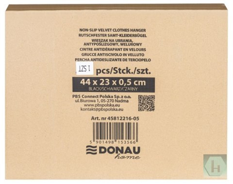 Wieszak na ubrania antypoślizgowy DONAU HOME, 44x23x0,5cm, 20 szt., czarny