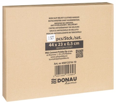 Wieszak na ubrania antypoślizgowy DONAU HOME, 44x23x0,5cm, 20 szt., szary