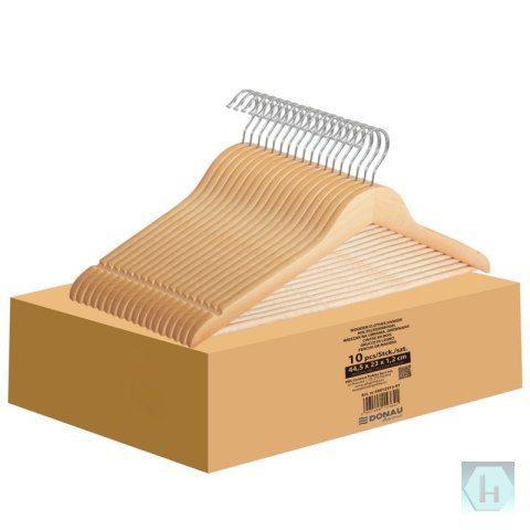 Wieszak na ubrania drewniany DONAU HOME, 44,5x23x1,2cm, 10 szt., naturalny